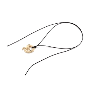Vintage gold snake pendant necklace with a textured spiral design on a thin black cord