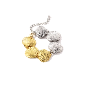 Two-tone shell linkage necklace in gold and silver alloy with textured ocean design
