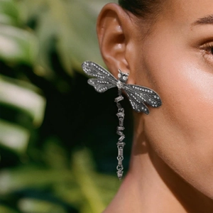 Dragonfly Dangle Earrings With Zinc Alloy Rhinestone Imitation Artificial Pearl And Crystal Long Tassel Vintage For Women