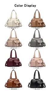 8 kleuren dames shopper tassen met dubbele voorzakken en verstelbare schouderbanden