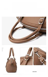 Vues détaillées du sac cabas en cuir grainé marron montrant les coutures et la fermeture