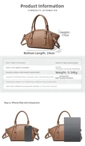 Spécifications détaillées de taille pour grand sac à main marron en cuir grainé