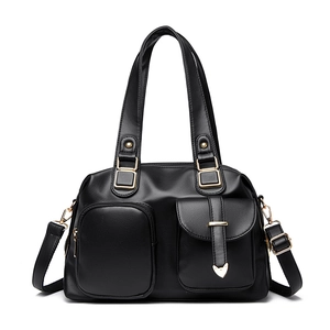 Dames PU Leer Grote Capaciteit Tote Bag Multi Pocket Handtas Dubbele Voorzak Schouder Crossbody Tas Met Hartbedeltje