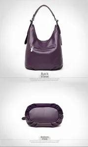 Detail views showing the back zipper pocket and reinforced bottom of the purple tote bag