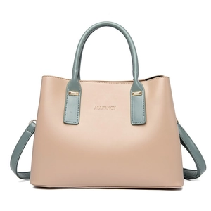 Grande borsa a tracolla alla moda in beige e blu con manico e design a contrasto