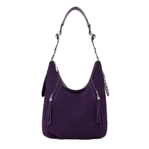 Vintage dark purple suede hobo bag with tassel zippers and silver rivet studs