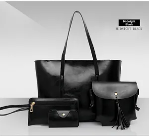 Ensemble 4 pièces de sacs noirs comprenant cabas, sac à bandoulière, portefeuille et porte-carte