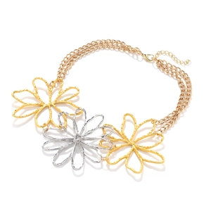 Fashion alloy mixed-metal hollow flower pendant necklace with multi-strand gold chain