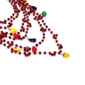 Bohemian multi-layer red beaded necklace with colorful fruit and vegetable charms