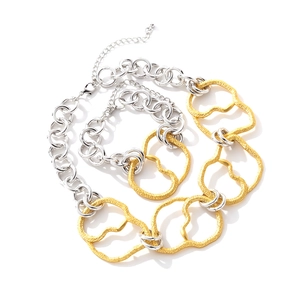 Ensemble collier et bracelet à grosse maille bicolore avec maillons géométriques texturés