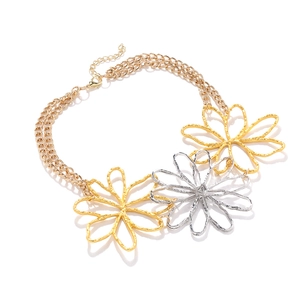Fashion alloy necklace featuring layered chains and hollow floral pendants in gold and silver