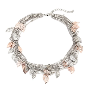Collier Multi-Rangs Avec Pendentifs Feuilles En Alliage Bicolore Style Bohème Vintage Pour Femmes Chaîne Réglable