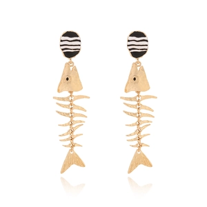 Fishbone Dangle Earrings With Stainless Steel Earring Post Alloy Striped Enamel Vintage Ocean Style Jewelry For Women