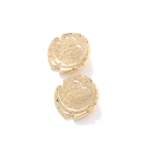 Minimalist gold coin earrings with irregular hammered texture and heart embossed design