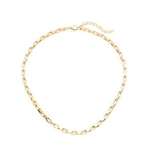 Minimalist gold box chain necklace with mirror-polished finish and lobster clasp detail