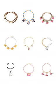 Collection of bohemian alloy geometric pendants and vintage PU cord necklaces