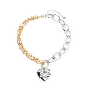 Collier Chaîne Épissage Or Argent Mixte Alliage Fer Aluminium CCB Pendentif Cœur Creux Ajustable Femmes Vintage Punk