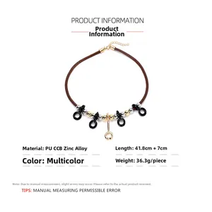 Detail view of Bohemian PU leather necklace with alloy pendants and CCB beads