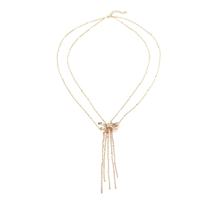 Dragonfly Pendant Necklace Double Layer Zinc Alloy Vintage Tassel Long Chain With Grey Beads Jewelry For Women