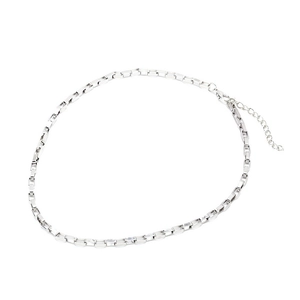 Industrial silver chain necklace with rectangular links and adjustable lobster clasp