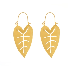 Bohemian gold hollow monstera leaf drop earrings with retro textured leaf design