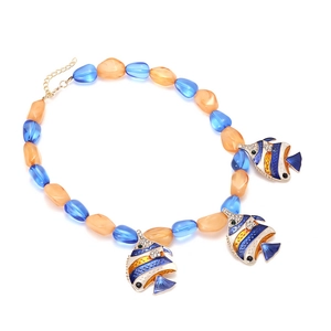 Bohemian beaded necklace with colorful tropical fish pendants and vibrant resin beads