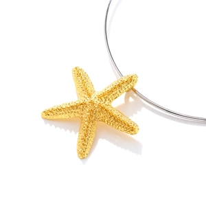 Minimalist golden starfish pendant on silver necklace, ocean style jewelry for women