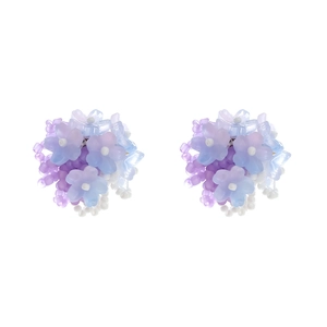 Handmade Flower Stud Earrings Resin Petal Seed Bead Bohemian Floral Vintage Sweet Jewelry For Women