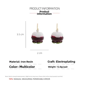 Detailed view of mangosteen fruit drop earrings with 3.5cm height and 2cm width dimensions