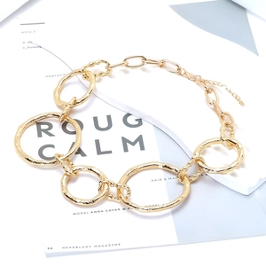 Handmade gold irregular textured ring chain necklace with vintage lava metal finish