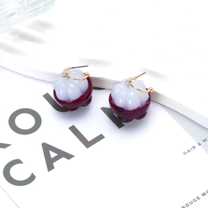 Chic mangosteen fruit drop earrings with purple resin and golden metal ear hooks