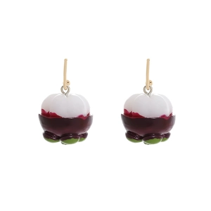 Creative mangosteen fruit drop earrings with purple peel and white pulp detail