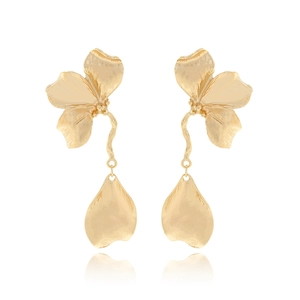 Floral Dangle Earrings Retro 3D Flower Leaf Alloy Drop Earrings Textured Metal Gold Silver Plated Jewelry For Women