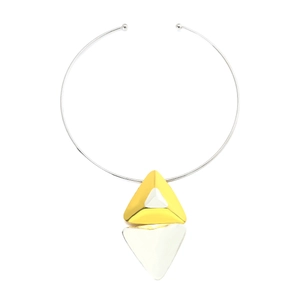 Modern Geometric Triangle Pendant Choker Necklace Zinc Alloy Two-Tone Metal Wire Minimalist Bold Jewelry For Women
