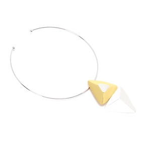 Minimalist geometric collar necklace with oversized gold and silver triangular pendants