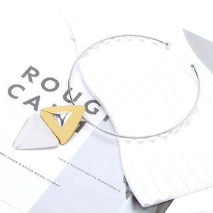 Minimalist geometric collar necklace with mixed gold and silver tone triangle pendants