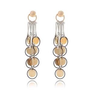 Vintage Long Tassel Dangle Earrings Geometric Multi Layer Metal Disc Zinc Alloy Stainless Steel Earring Post For Women