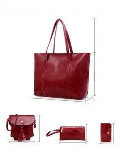 Détails de l'ensemble 4 pièces de sacs rouge vin vintage avec dimensions et spécifications
