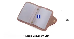 Structure interne du porte-cartes en similicuir rose avec plusieurs fentes en PVC