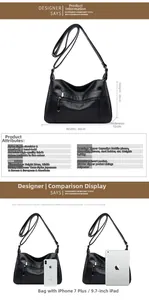 Detaillierte Größentabelle der schwarzen Multi-Taschen-Umhängetasche mit 30x20x12cm