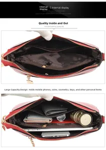Interior view of the red lychee leather bag showing multiple spacious compartments