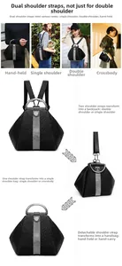 Detail view of woven texture bag showing adjustable straps for four versatile carrying styles