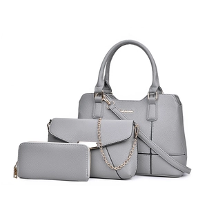 Ensemble 3 pièces de sacs gris pour femmes avec sac à main, bandoulière et portefeuille