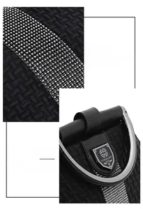 Detail of black woven leather handbag with sparkling rhinestone strap and metal handle