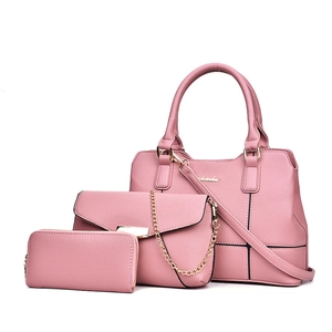 Ensemble sac à main rose grainé avec bandoulière et portefeuille pour femme luxe