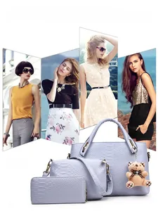 Three-piece light purple PU leather bag set including tote, crossbody bag, and wallet