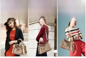 Sac à main en fausse fourrure beige avec trois styles de portage et bandoulière
