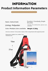 Detailed size specifications for oxford fabric crossbody bag with abstract floral pattern