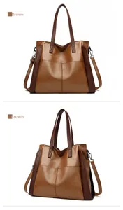 Vue détaillée du grand sac cabas marron en cuir avec bandoulière et surpiqûres contrastées