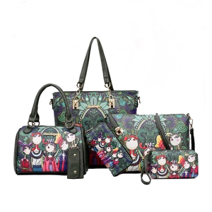 Women Handbag And Tote And Crossbody And Wallet And Purse PU Leather Cartoon Print Artistic Bohemian Fashion Large Capacity